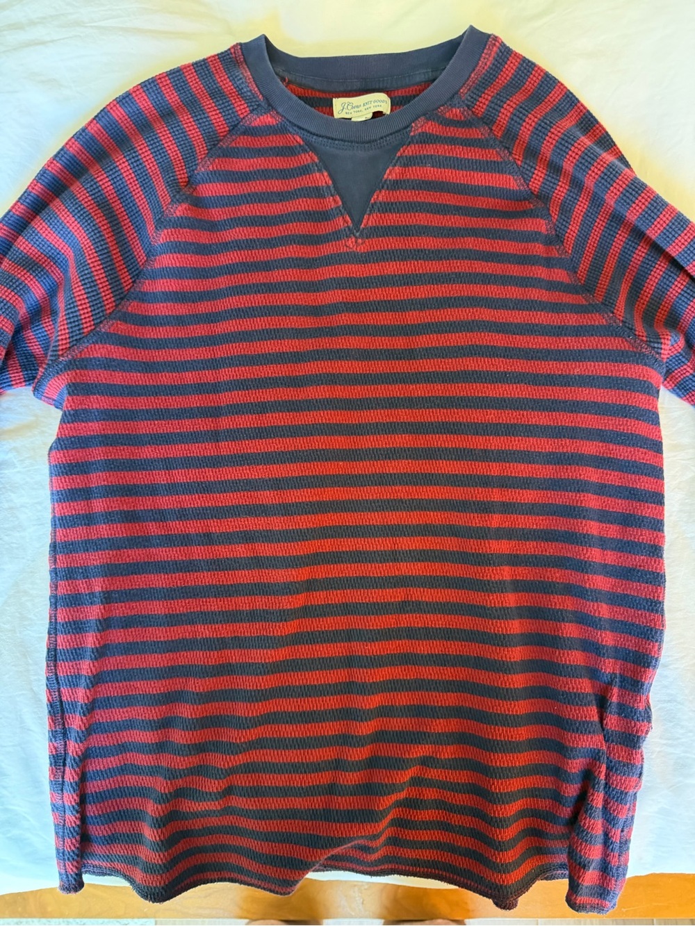J.Crew Knit Goods Men’s Striped Waffle Thermal Shirt Red Navy M
